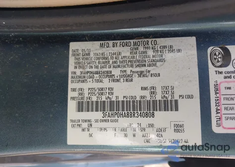 2011 Ford Fusion Se из США, поврежденный, VIN 3FAHP0HA8BR340808